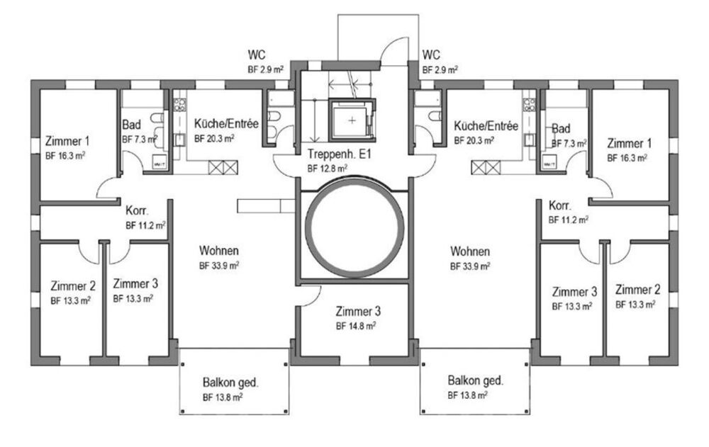 MFH-Grundriss EG/1.OG/2.OG